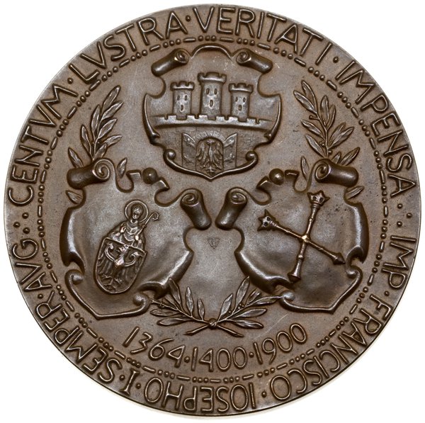 Medal na pamiątkę 500-lecia Uniwersytetu Jagiellońskiego, 1900, projektu Wincentego Trojanowskiego, Paryż