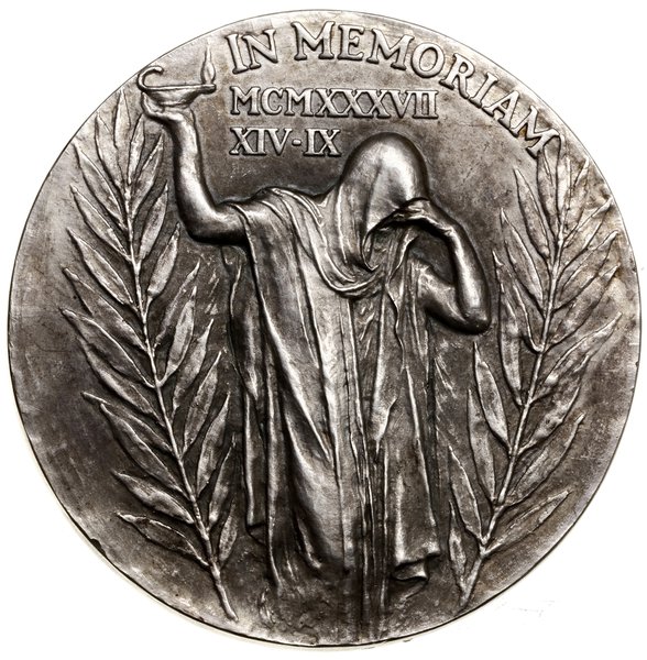 Medal na pamiątkę śmierci Tomáša Garrigue Masaryka (1850–1937), 1937, projektu Otakara Španiela,  Kremnica