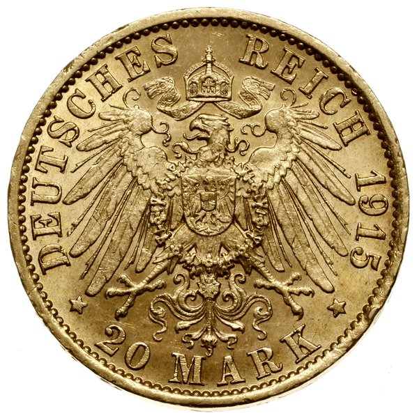20 marek, 1915 A, Berlin; popiersie cesarza w mu
