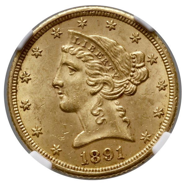 5 dolarów, 1891 CC, Carson City; typ Liberty Hea