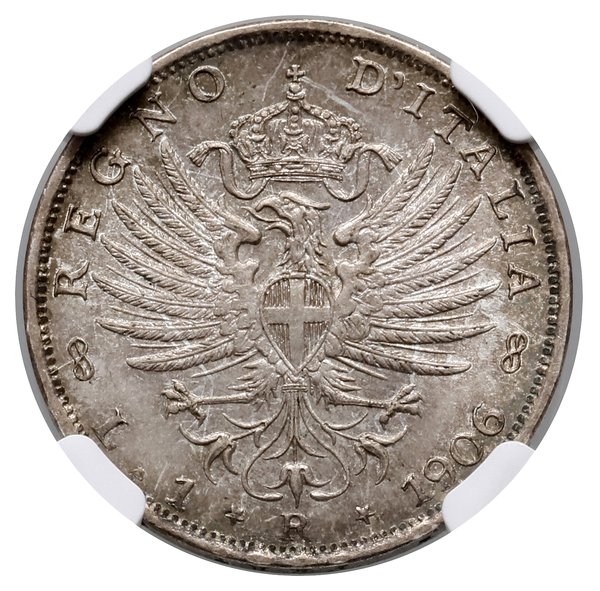 1 lir, 1906 R, Rzym; KM 32, Pagani 766; pięknie 