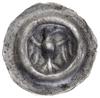 Brakteat, XIII/XIV w.; Orzeł heraldyczny w prawo bez korony, w każdym skrzydle po dwa pióra;  BRP ..