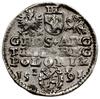 Trojak, 1591, Olkusz; herb Lewart w ozdobnej owalnej tarczy, znak ruszt za koroną, duża głowa król..