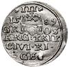 Trojak, 1589, Ryga; końcówka napisu LI na awersie, znak mincerski po GE na rewersie, przed nim lil..