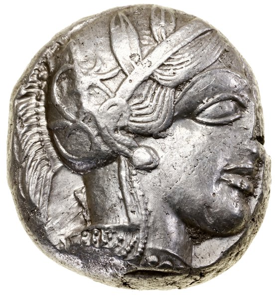 Tetradrachma, ok. 454–404 pne, Ateny; Aw: Głowa 
