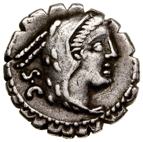 Denar seratus, 80 pne, Rzym; Aw: Głowa Juno w pr