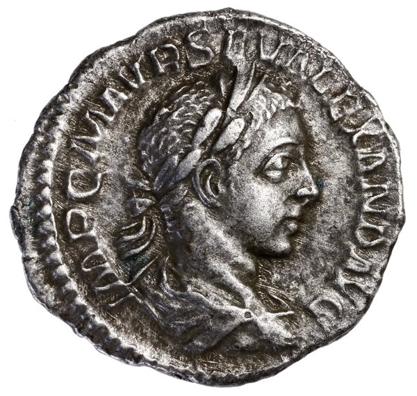 Denar, 222, Rzym; Aw: Popiersie cesarza w wieńcu