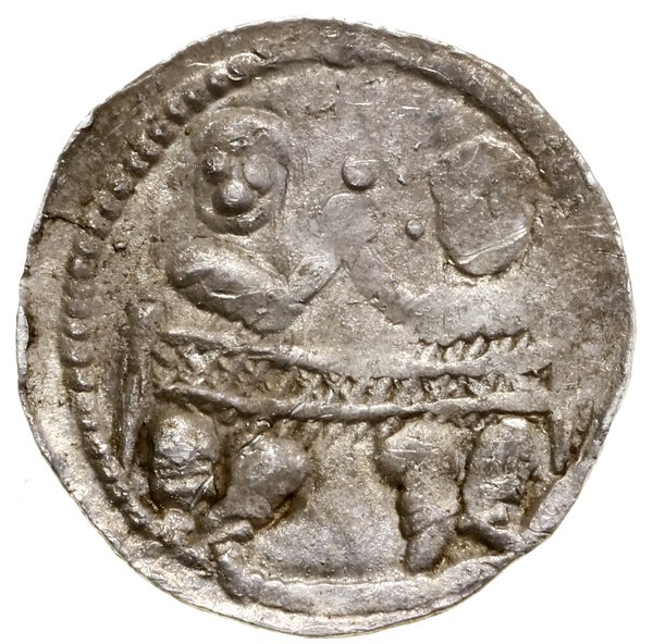Denar, bez daty (ok. 1152–1157); Aw: Rycerz stoj