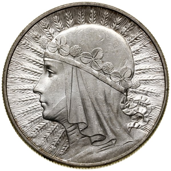 10 złotych, 1932, Warszawa; głowa kobiety w czep