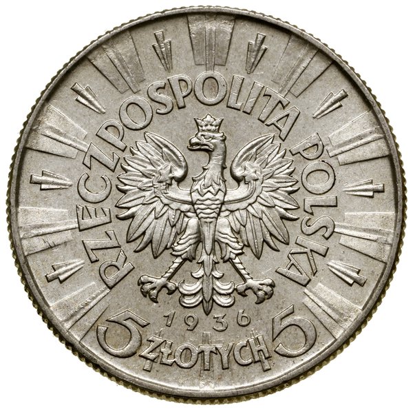 5 złotych, 1936, Warszawa; Józef Piłsudski; Kop.