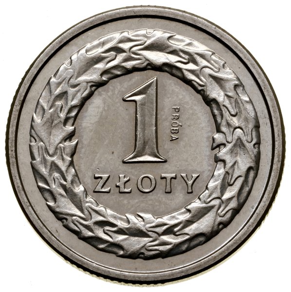 1 złoty, 1991, Warszawa; moneta z wypukłym napis