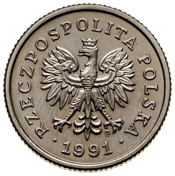 50 groszy, 1991, Warszawa; moneta z wypukłym nap