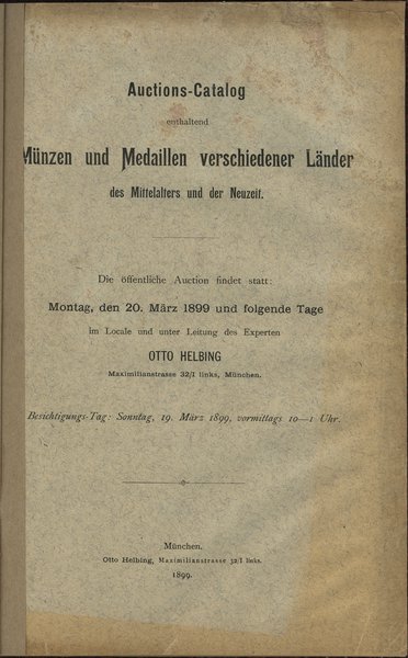 Katalog aukcyjny Otto Helbing „Münzen und Medail