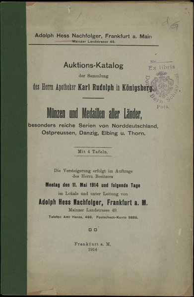 Katalog aukcyjny Adolph Hess Nachfolger „Sammlun