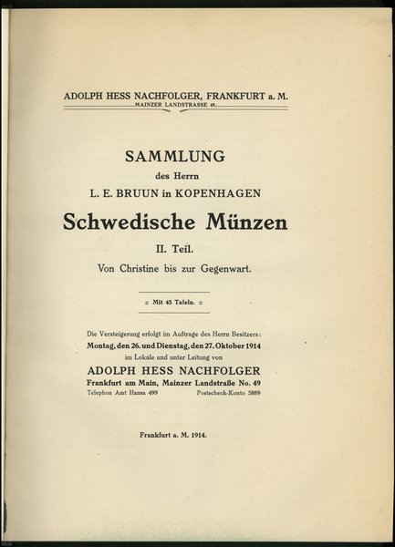 Katalog aukcyjny Adolph Hess Nachfolger „Sammlun