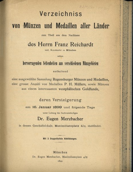 Katalog aukcyjny Dr. Eugen Merzbacher „Verzeichn