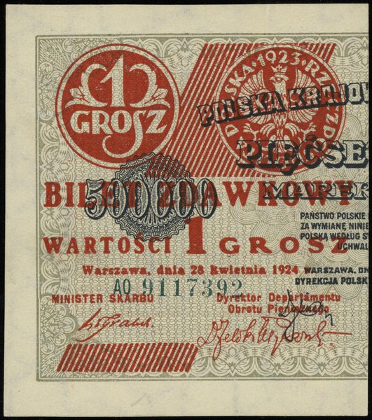 Bilet zdawkowy – 1 grosz, 28.04.1924