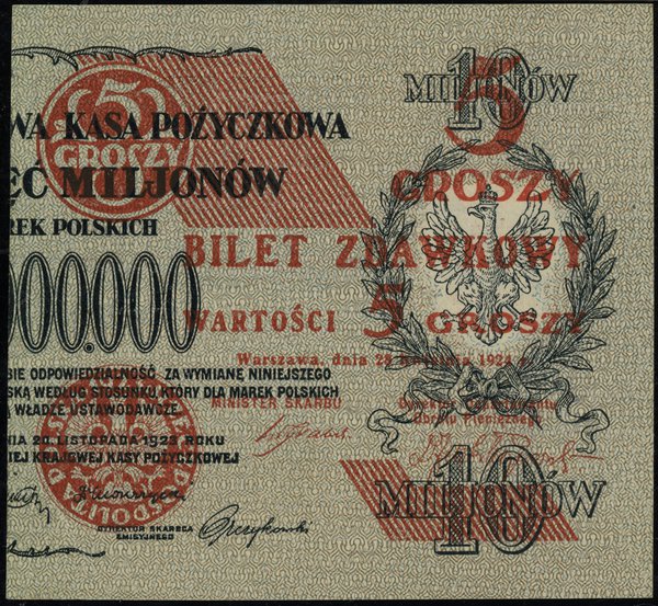 Bilet zdawkowy – 5 groszy, 28.04.1924; nadruk na