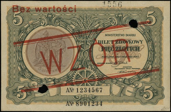 5 złotych, 1.05.1925; seria A 1234567 / A 890123