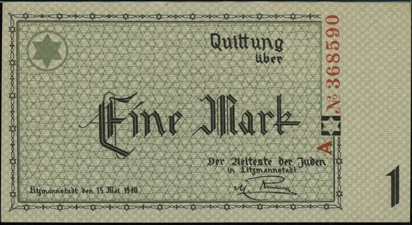 1 marka, 15.05.1940, seria A, numeracja 368590