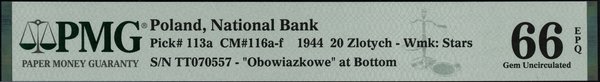 20 złotych, 1944; w klauzuli OBOWIĄZKOWE, seria 