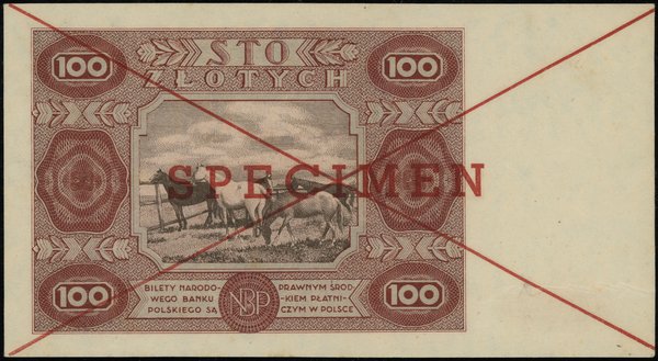 100 złotych, 15.07.1947; czerwone przekreślenie 