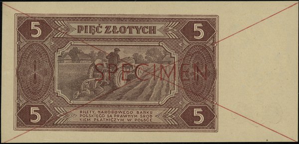 5 złotych, 1.07.1948; czerwone dwukrotne przekre