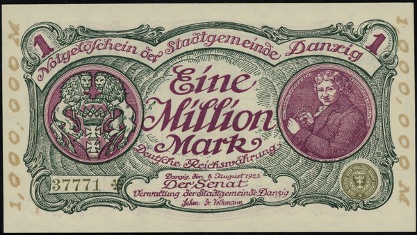 1.000.000 marek, 8.08.1923; numeracja 37771 i gw