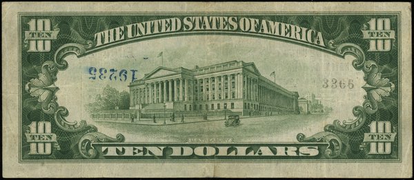 10 dolarów, 1929; seria E004728A (4318), brązowa