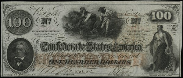 100 dolarów, 24.11.1862, numeracja 50763; papier