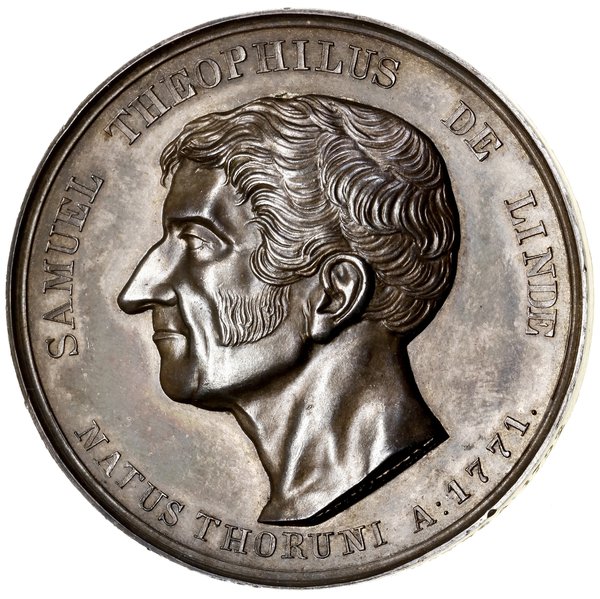 Medal wybity w uznaniu zasług Samuela Bogumiła Lindego, 1842, Warszawa, projektu Józefa Majnerta