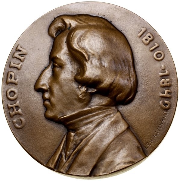 Medal na pamiątkę 100. rocznicy urodzin Fryderyka Chopina, 1910, projektu Stanisława Romana Lewandowskiego