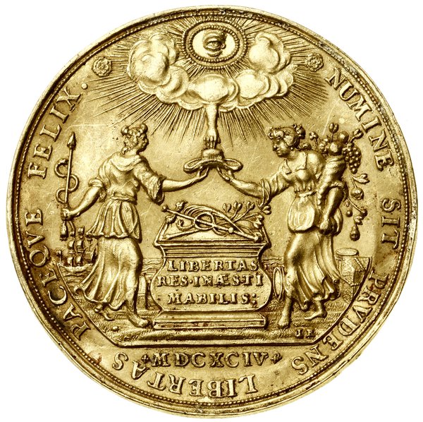 10 dukatów (portugał), 1694; Aw: Cztery kolumny 