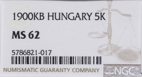 5 koron, 1900 KB, Kremnica; Herinek 774, Huszár 