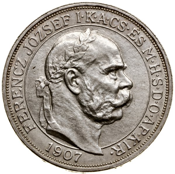 5 koron, 1907 KB, Kremnica; 40-lecie koronacji F