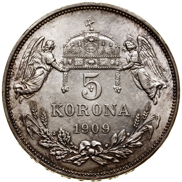 5 koron, 1909 KB, Kremnica