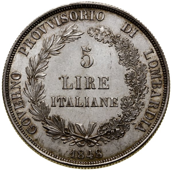 5 lirów (scudo), 1848 M, Mediolan