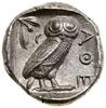 Tetradrachma, ok. 454–404 pne, Ateny; Aw: Głowa Ateny w prawo, w hełmie przyozdobionym liśćmi laur..