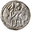 Denar, bez daty (ok. 1152–1157); Aw: Rycerz stojący na wprost, z proporcem i tarczą w dłoniach, po..