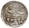 Denar, bez daty (ok. 1152–1157); Aw: Rycerz stojący na wprost, z proporcem i tarczą w dłoniach, po..