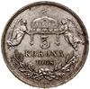 5 koron, 1908 KB, Kremnica; Herinek 777, Huszár 2201; bardzo ładnie zachowana moneta w pudełku fir..