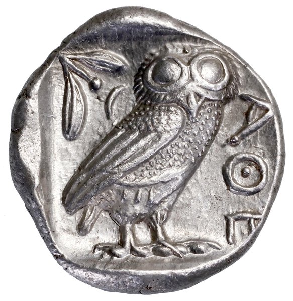 Tetradrachma, ok. 454–404 pne, Ateny; Aw: Głowa 