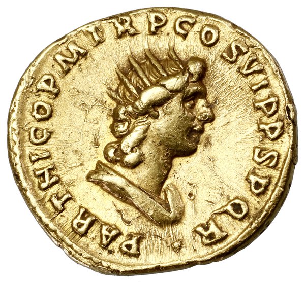 Aureus, 114–117, Rzym; Aw: Popiersie cesarza w w