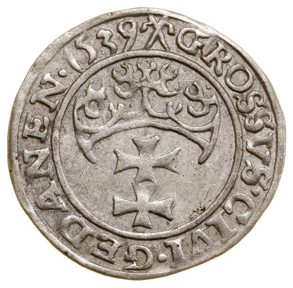Grosz, 1539, Gdańsk; w legendzie awersu PRVS; Bi