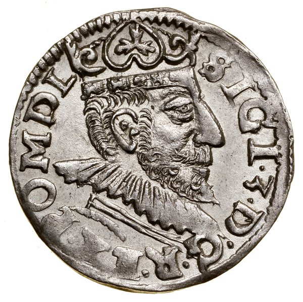 Trojak, 1594, Poznań; wydłużona twarz króla (kor