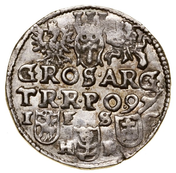Trojak, 1597, Bydgoszcz; popiersie bez kokardy p