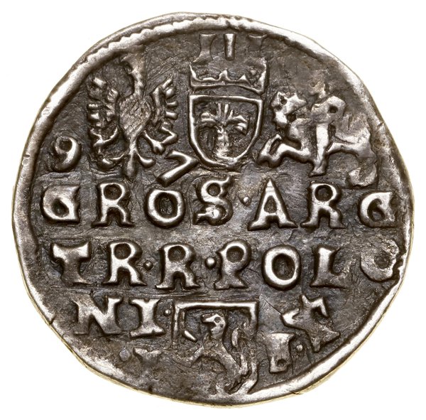 Trojak, 1597, Lublin; duża głowa króla, litery I