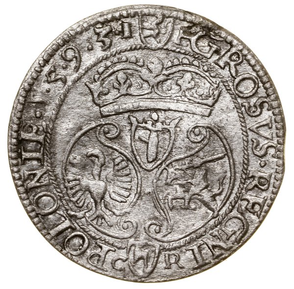 Grosz, 1593, Olkusz; rzadka odmiana ze znakami m