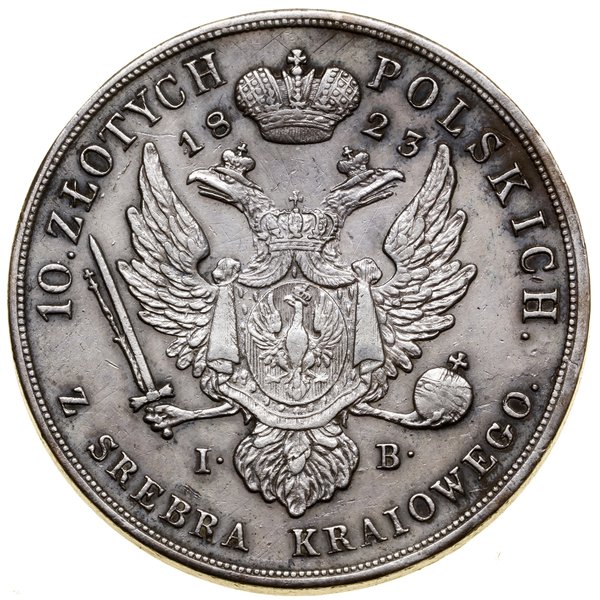 10 złotych, 1823, Warszawa; Aw: Głowa cara w pra