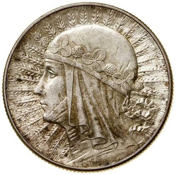 5 złotych, 1933, Warszawa; głowa kobiety w czepc
